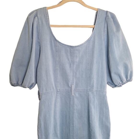 Haute Monde Denim Spring Mini Dress Front Zipper & Puff Short Sleeves M - Picture 7 of 12